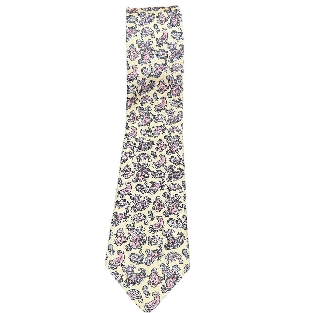 Vintage 100% Silk USA Paisley Spring Tie Damon Yellow Pink Men’s Classic